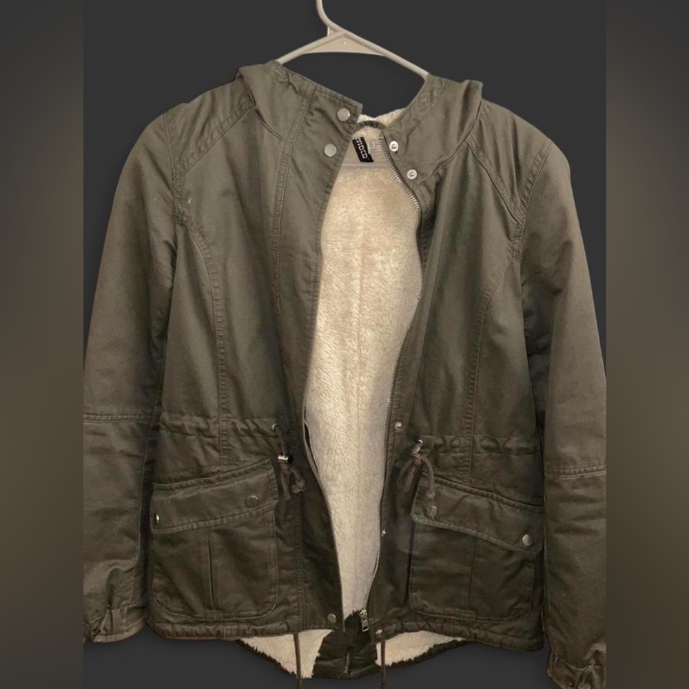 H&M Khaki Jacket with Faux Fur Lining